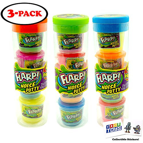 Mini Noise Flarp Putty Farting Slimes for Kids in Assorted Neon Colors (3 Packs of 4 - 12 Total) Educational Stress Relief Toy and Sensory Stimulation with 2 GosuToys Stickers