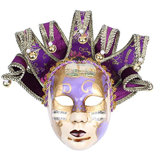 Hophen Volto Music Venetian Jester Mask Masquerade Halloween Party Bell Joker Wall Decorative Art Collection Mask (Purple)