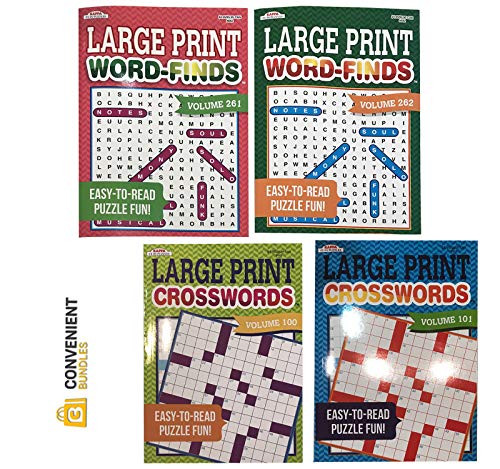 Large Print Puzzles for Adults  2 Crossword Puzzle Books and 2 Word Search Puzzle Books