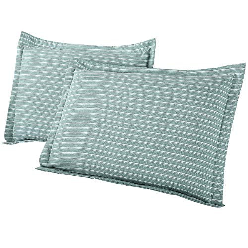Treely Pillow Shams Standard, Set of 2, Stripe Cotton Stitch Sham(20" x 26",Green)