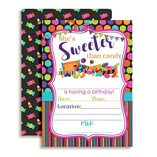 Halloween Candy Birthday Party Invitations, 20 5"x7" Fill in Cards with Twenty White Envelopes by AmandaCreation