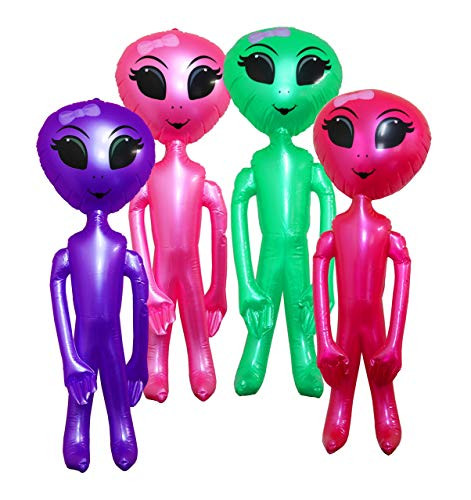 Inflatable Aliens For Girls Alien Party Decoration And Prop - Assorted Colors 36 Inch Alien Inflate Pack Of 4