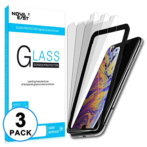 Novaeast Screen Protector for iPhone X, iPhone Xs Tempered Glass Screen Protector 5.8-Inch with Easy Install Frame, 3-Pack