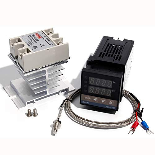 Digital PID Temperature Controller REX-C100 REX C100 thermostat + 25DA SSR Relay+ K Thermocouple 1m M6 Thread Probe+Heat Sink