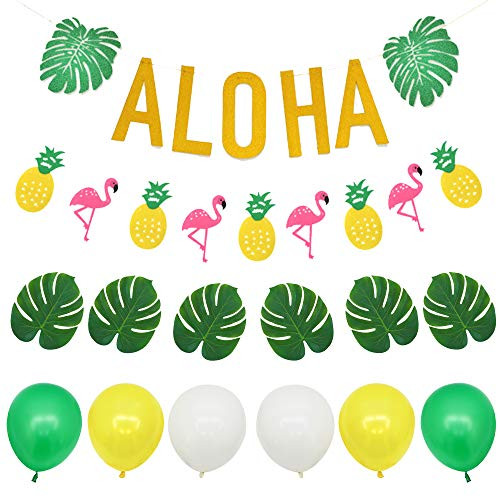 Aloha Luau Banner Hawaiian Flamingo Pineapple Banner with Palm Leaves Green Yellow Balloons Perfect for Aloha Party Tropical Beach Party Supplies Aloha Luau Banner Hawaiian Flamingo Pineapple Banner with Palm Leaves Green Yellow Balloons Perfect for Aloha Party Tropical Beach Party Supplies