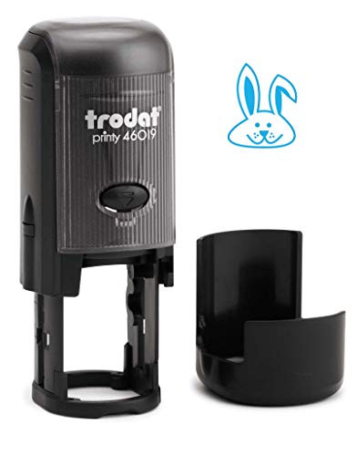 Round Teacher Stamp, Holiday, 3/4" Self-Inking Rubber Stamp - Easter Bunny - Sky Blue Ink