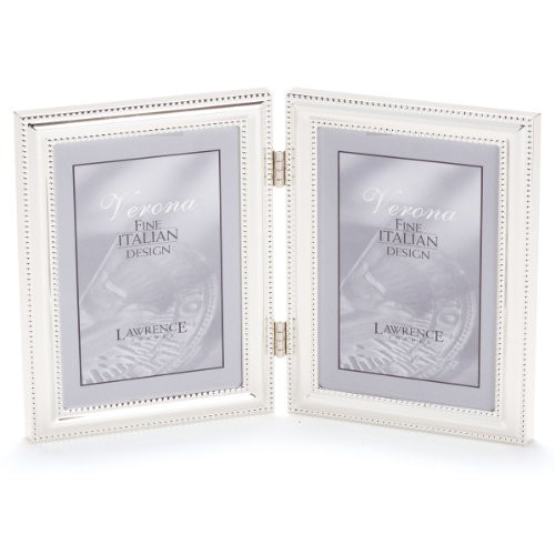 Lawrence Frames 510745D Silver Plated Double Bead Hinged Double Picture Frame, 4 by 5-Inch