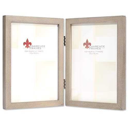 Lawrence Frames 5x7 Hinged Double Gray Wood Gallery Collection Picture Frame, 5x7D,