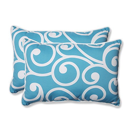 Pillow Perfect Outdoor Best Over-Sized Rectangular Throw Pillow, Turquoise, Set of 2