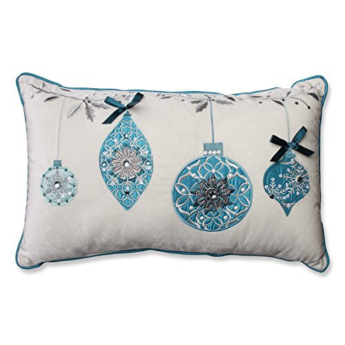 Pillow Perfect Blue Ornaments Velvet Rectangular Throw Pillow, White
