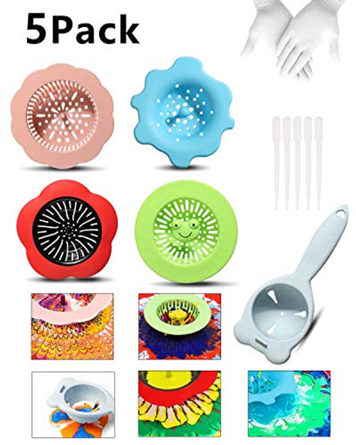 5 Pack Acrylic Pouring Strainers, Plastic Silicone Paint Pouring Strainers for Pouring Acrylic Paint and Creating Unique Patterns and Designs, Silicone Drain Basket, Flow Painting, Art Supplies