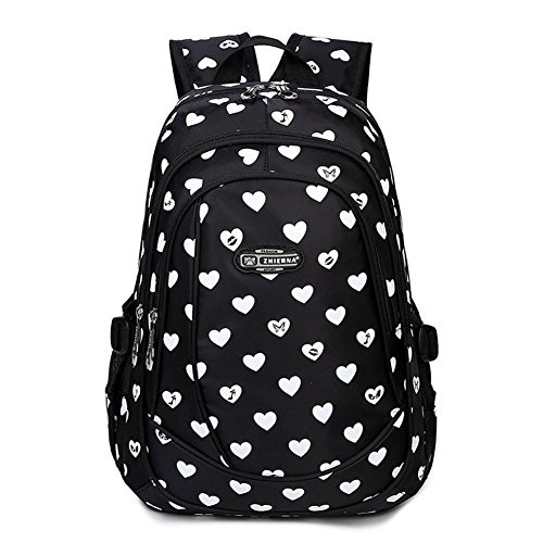 Abshoo Heart Printed School Backpacks For Girls Cute Elementary School Bookbags (Black)