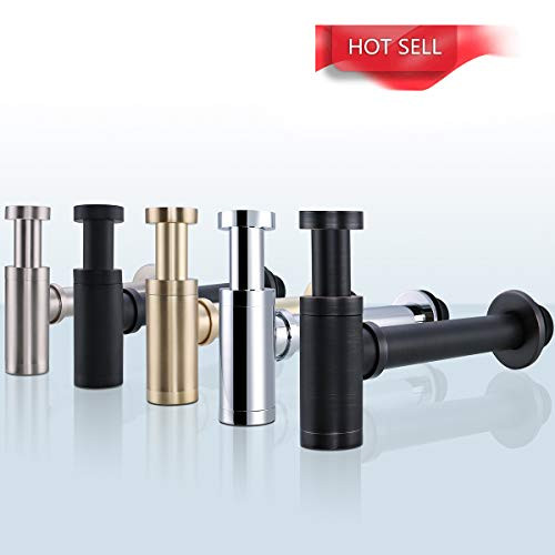 RANDOM Brass Contemporary Round Bottle P Trap 1 1/4,Basin Sink Waste Drain P Trap Kit,(Matte black).