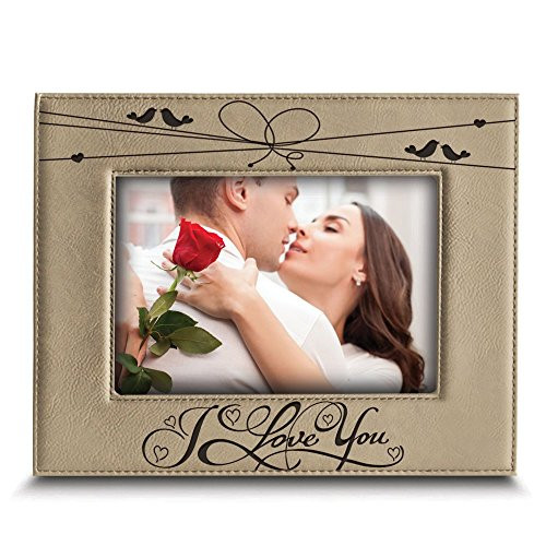 BELLA BUSTA- I Love You - Engraved Leather Picture Frame- Gift BOD Include Wedding Gifts for The Couple (5"x 7" Horizontal)