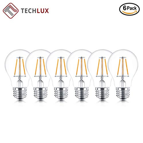 30W Equivalent LED Filament Lights Bulbs Dimmable 4.5W Vintage Edison Lamps Home Indoor Lighting Bulbs Clear Glass,Warm White 2700K,E26 Screw Base,A15(A50),Pack of 6-TECHLUX