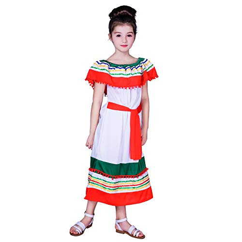 PGOND Kids Mexican Elegant Fancy Dress Costume (7-9) White