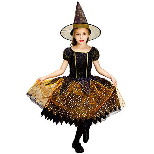 PGOND Girls Witch Dress Kids Halloween Fancy Dress Costume (4-6) Black