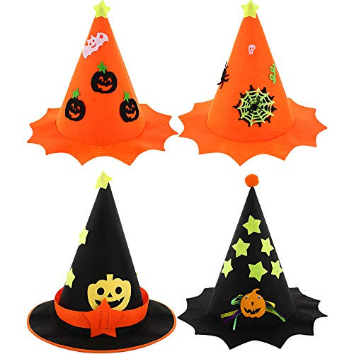 4 Pieces Halloween Witch Hat Pumpkin Wizard Hat Witch Costume Hat Witch Hat Accessories for Halloween Party Masquerade