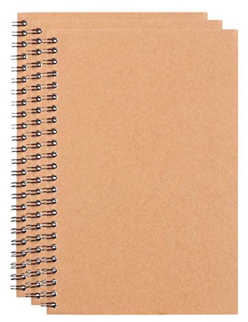 Spiral Notebook, XYark Set of 3 Soft Kraft Cover Wirebound Memo Notepads Diary Subject Notebooks Planner with Lined Paper, 100 Pages, 50 Sheets, 8.3x5.5 inch, A5 Size, Travel Journal Set