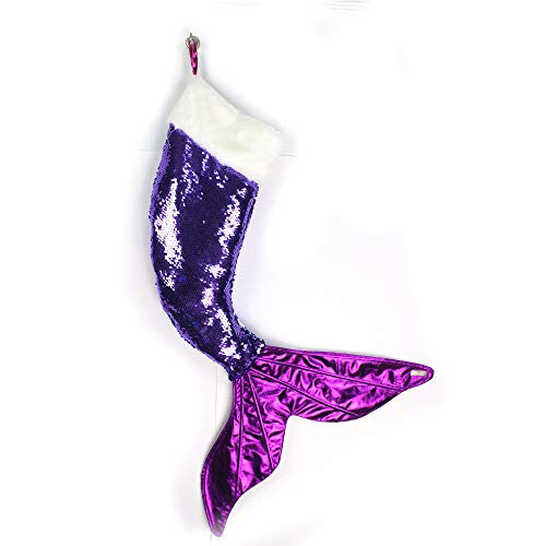 Wendsim Christmas Stocking, Christmas Stockings Sequins Mermaid Tail Hanging Socks Party Holiday Decorations Gift (Purple)