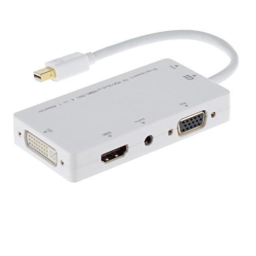 WestCowboy Mini 4 in 1 Displayport(DP) to HDMI/DVI/VGA Adapter Cable with Audio Output Converter for Apple MacBook Air/Pro iMac Surface Book Microsoft Surface Pro and More (White)