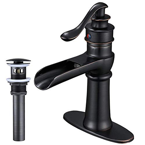 BWE Oil Rubbed Bronze Bathroom Sink Faucet Waterfall Single Handle One Hole Lavatory Deck Mount Commercial