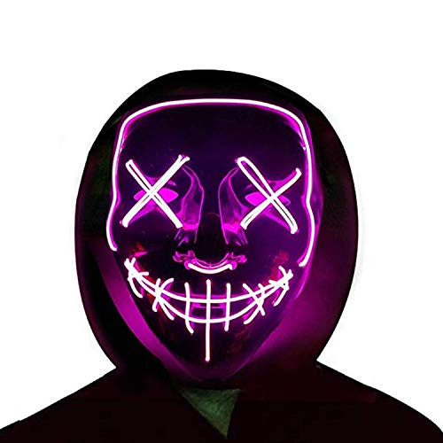 Halloween Mask LED Light Up Mask Cosplay Led Costume Mask Men's Costume Masks LED Glow Scary Light up Masks for Halloween Parties (Pink)