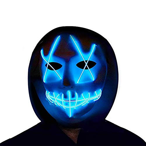Halloween Mask LED Light Up Mask Cosplay Led Costume Mask Men's Costume Masks LED Glow Scary Light up Masks for Halloween Parties (Blue)