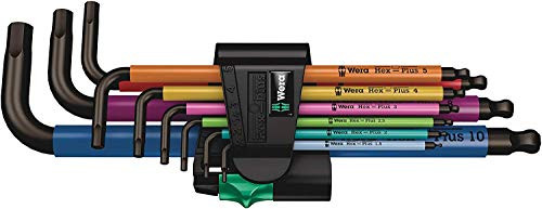 Wera 073593 9 Piece Hex Plus Multi-Colour Ball End Hex Allen L Key Set & Holder
