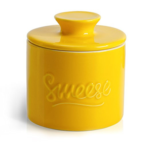 Sweese 304.105 Porcelain Butter Keeper Crock - French Butter Dish - No More Hard Butter - Perfect Spreadable Consistency, Yellow