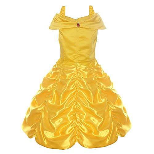 Tacobear Princess Belle Costume for Girls Off Shoulder Layered Dress for Kids (110(4-5T), Outfit only)