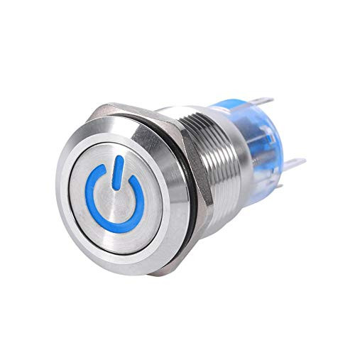 19mm 12V Car Power Push Button Switch, Waterproof Metal LED Self-locking Push Button Power Switch 1NO1NC(Blue)