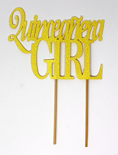 All About Details Quinceanera Girl Cake Topper (Glitter Pastel Yellow)