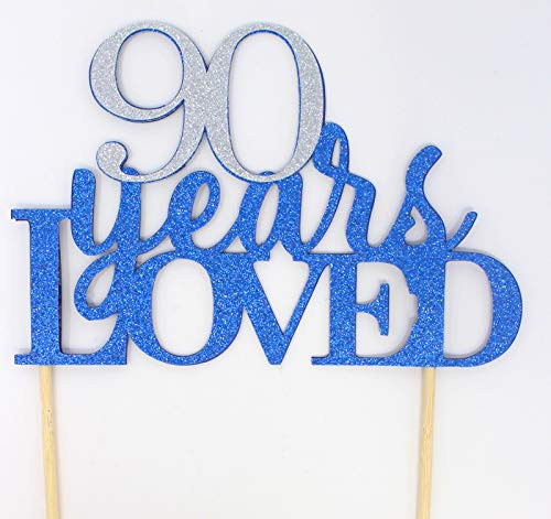 All About Details 90 Years Loved Cake Topper (Blue & Silver)