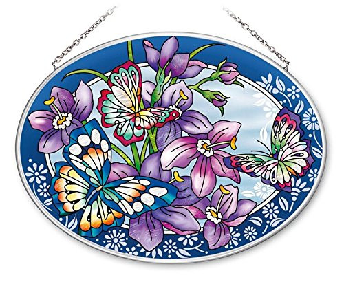 Amia 42583 Butterfly Medium Oval Glass Suncatcher 7" Wide Multicolored