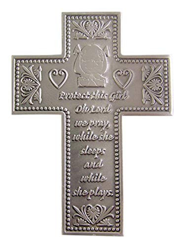 Protect This Girl Pewter Wall Cross for First Communion or Baptism 5 3/8 Inch