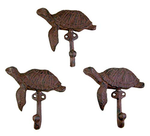 Rustic Sea Turtle Cast Iron Wall Hook 5 Inch (Set of 3)