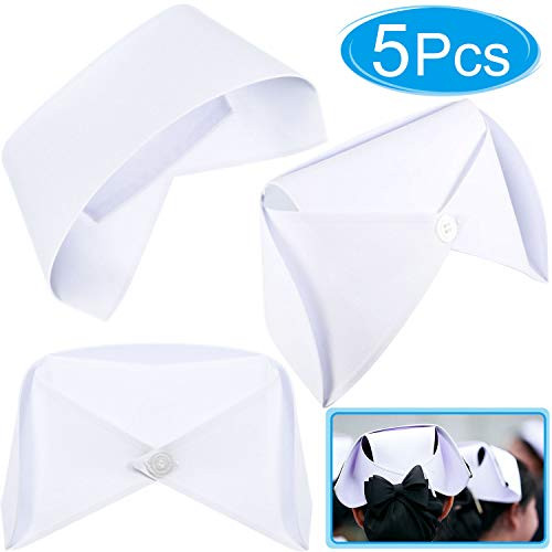 WILLBOND 5 Pieces White Nurse Hat Headband Nurse Cap Costume and 10 Pins for Dress Up Costume Halloween Party or Gift to Nurse