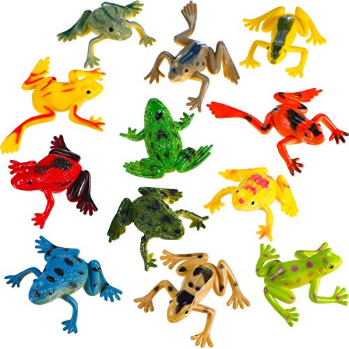 24 Pieces Plastic Frogs Mini Vinyl Frogs Assorted Frogs Figure Fun Toys Rainforest Character Toys for Boy Girl