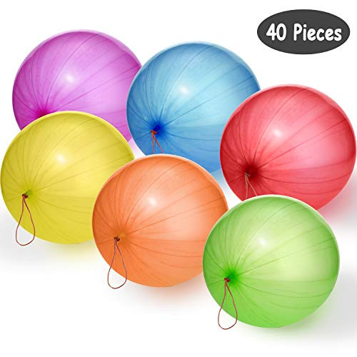 40 Pieces 18 Inch Neon Punch Balloons Latex Punching Balloons with Rubber Band Handle for Party Wedding Decoration, Assorted Colors