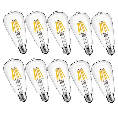 Dimmable led Light Bulb, 6w LED Edison Bulb, 60 Watt Incandescent Equivalent, 6W Vintage LED Filament Light Bulb, st64 led Bulb,2700K-3000K Soft White,e26 /e27 led Bulb, Clear Glass Cover, 10 Pack