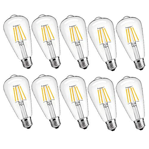 Dimmable led Light Bulb, 4w LED Edison Bulb, 40 Watt Incandescent Equivalent, 4W Vintage LED Filament Light Bulb, st64 led Bulb,2700K-3000K Soft White,e26 /e27 led Bulb, Clear Glass Cover, 10 Pack