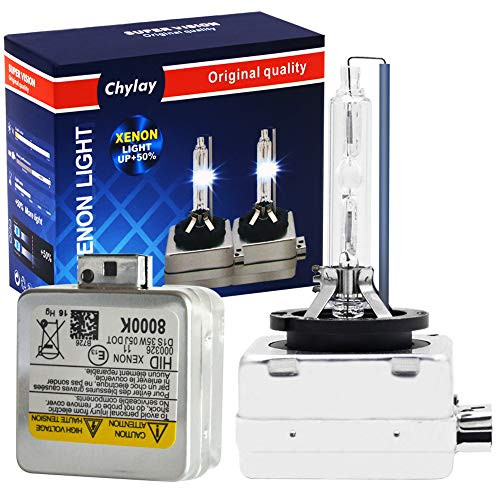 Chylay D1S Xenon HID Headlights Bulb 8000K HID Kit D1C HID Bulb Ice Blue Fog Lights 12V 35W HID Headlight Replacement with Metal Base -2 Years Warranty(Pack of 2)