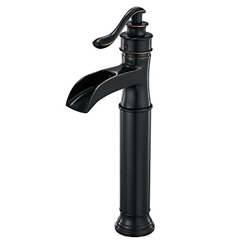 Bathlavish Waterfall Bathroom Vessel Sink Faucet Oil Rubbed Bronze Tall Single Handle Lavatory Mixer Tap One Hole Lever Deck Mount Commercial Supply Line Lead-Free