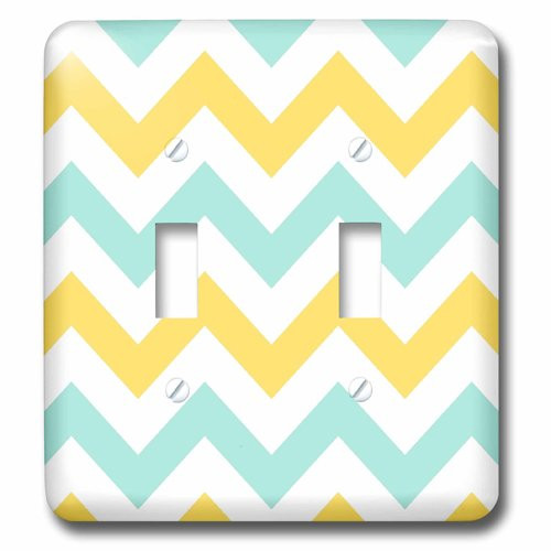 3dRose lsp_179798_2 Yellow And Mint Chevron Zig Zag Pattern Pastel White Zigzag Stripes Toggle switch Multicolor