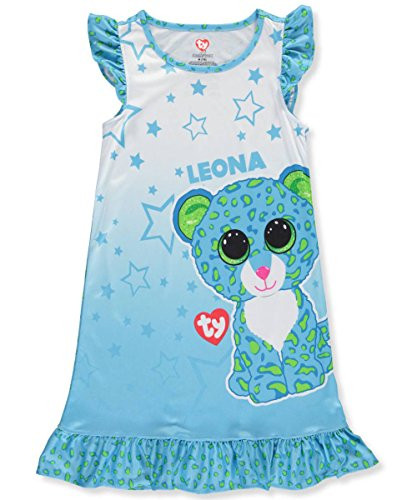 TY Beanie Boo Beanie Boos Girls Leona Ruffle Nightgown Blue Night Shirt (X SM (4-5))