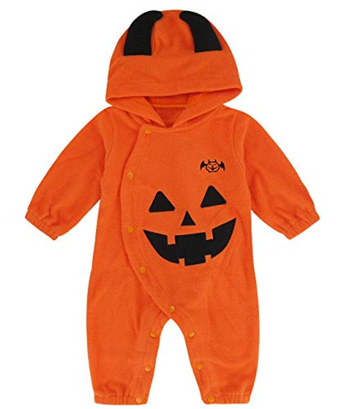 COSLAND Baby Boys Pumpkin Hoodies Romper Toddler Halloween Costume (0-6 Months, Black)