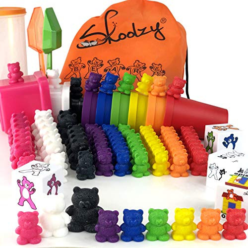 Skoolzy Language Rainbow Counting Bears Family with Matching Sorting Cups, Bear Counters and Dice Math Toddler Games 114pc Set - Sensory Preschool Fine Motor Skills Toys with Scoop Tongs. Ages 3+