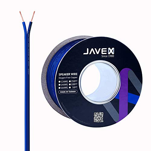 JAVEX Speaker Wire 16-Gauge AWG [Oxygen-Free Copper 99.9%] Cable for Hi-Fi Systems, Amplifiers, AV receivers and Car Audio Systems, Blue/Black,100FT