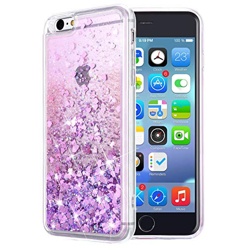 ZCDAYE iPhone 6 iPhone 6S Sparkle Case,Bling Glitter Quicksand Series Hard Back and Soft TPU Bumper Flowing Floating Liquid Girls Women Protective Case for iPhone 6/6S - Purple